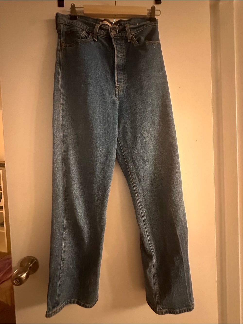 High-Waist Ribcage Straight Leg Blue Denim Jeans